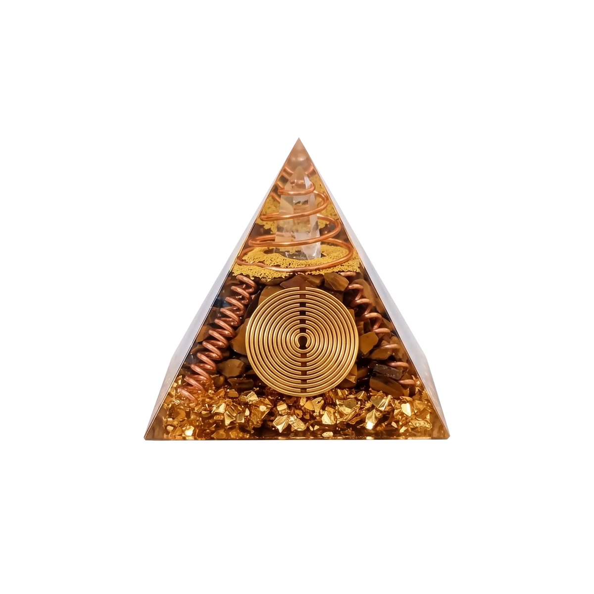 Bohemian Tiger Eye Copper Spiral Orgone Pyramid