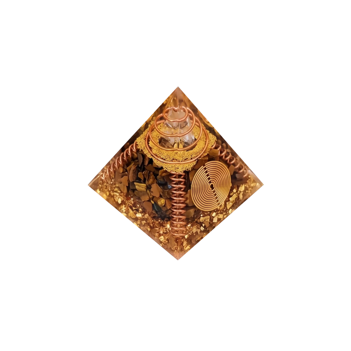 Bohemian Tiger Eye Copper Spiral Orgone Pyramid