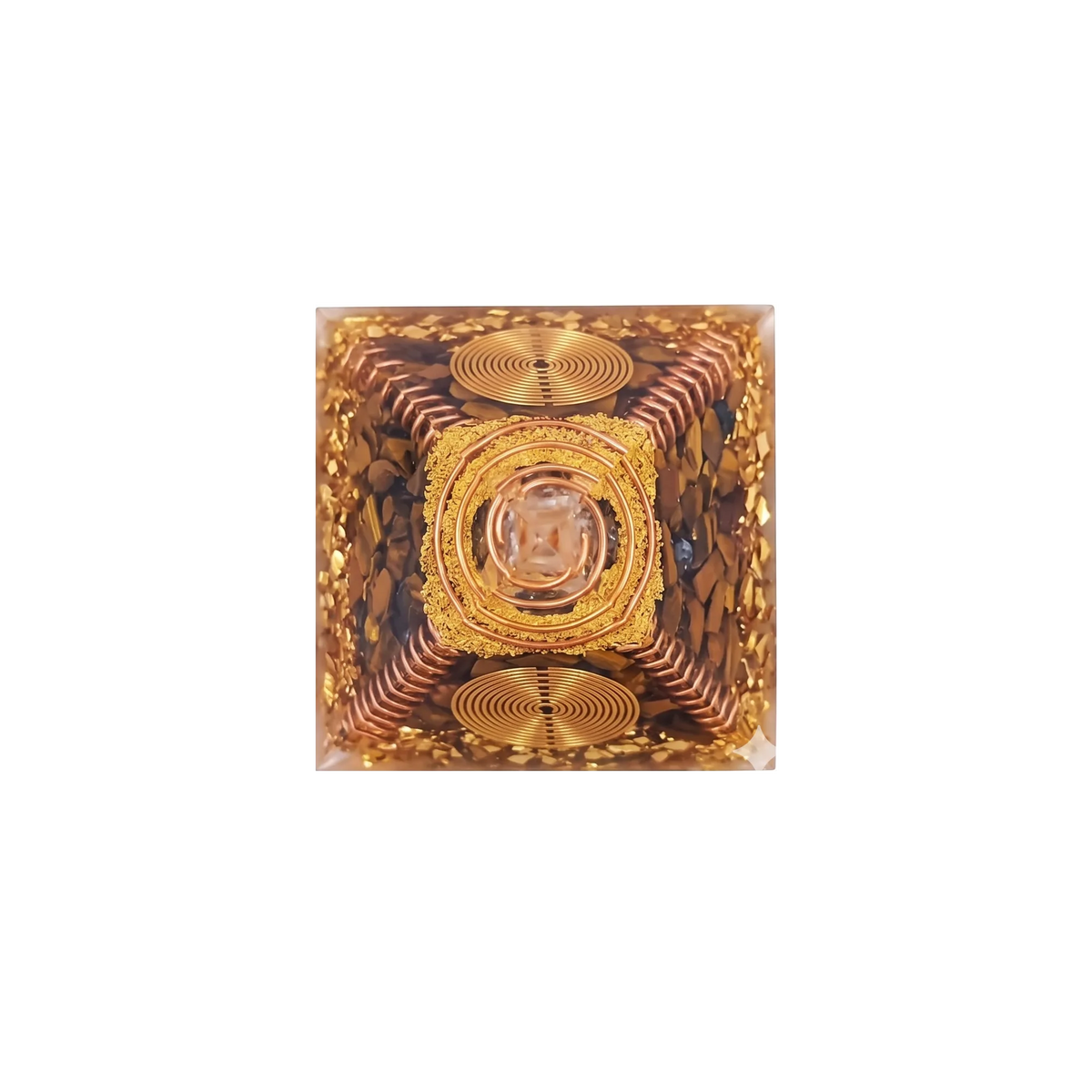 Bohemian Tiger Eye Copper Spiral Orgone Pyramid