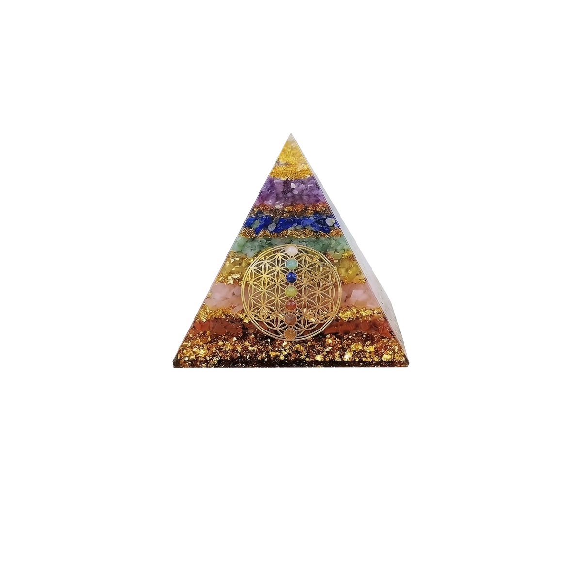Seven Chakra Flower of Life Orgone Pyramid, 6 cm