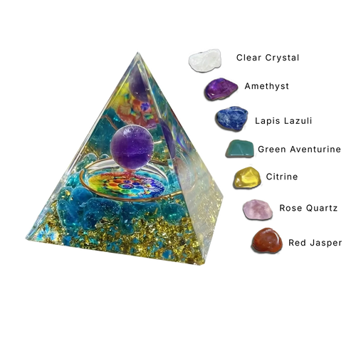 Amethyst Mandala Orgone Pyramid & 7 Chakra Stones
