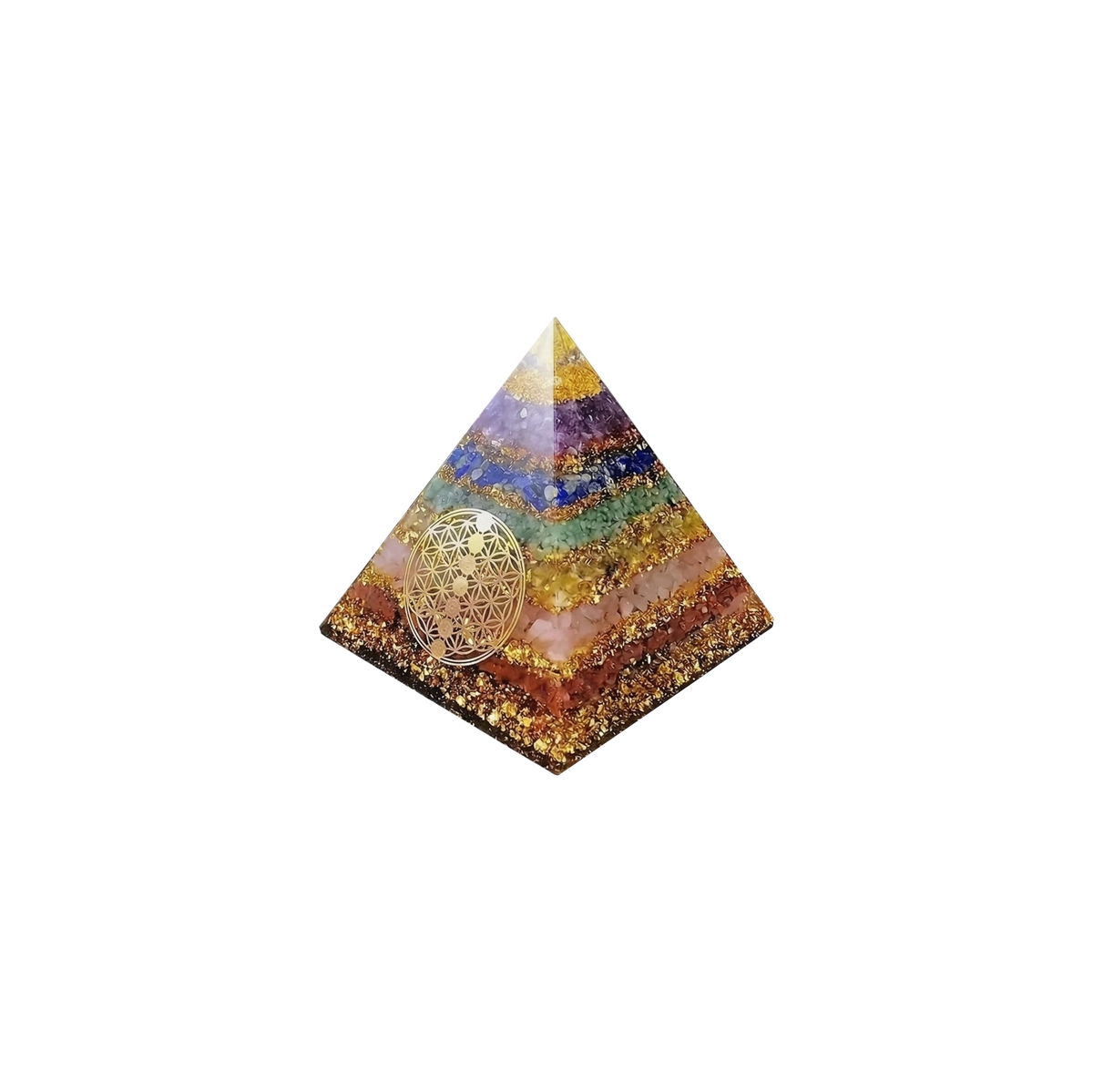Seven Chakra Flower of Life Orgone Pyramid, 6 cm