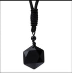 Black Obsidian Hexagram Necklace - Black Rope