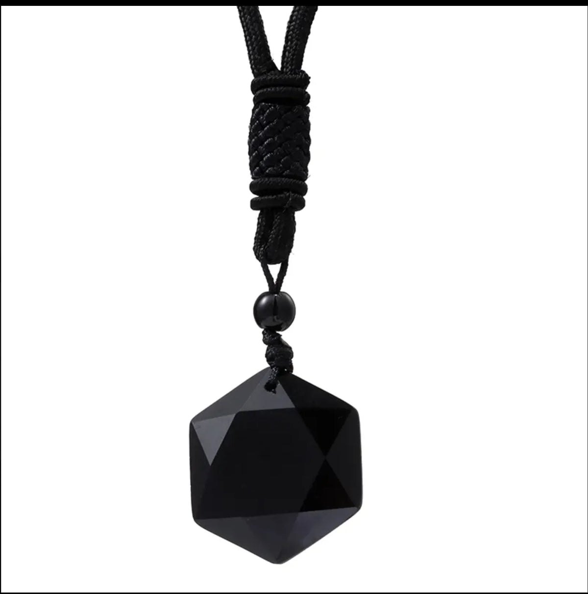 Black Obsidian Hexagram Necklace - Black Rope